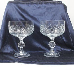 2 Vintage Bohemia Crystalex Coupe Glasses Criss Cross Cut Champagne Sherbet